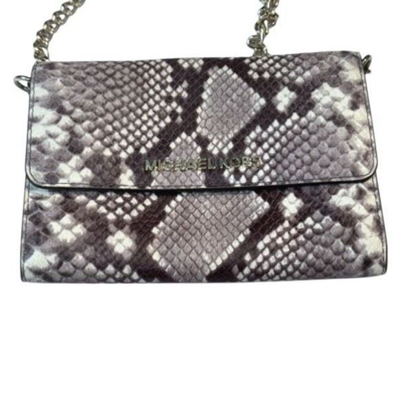 Michael Kors Jet Set Travel Crossbody Phone Handbag Snakeskin Embossed Leather - Picture 8 of 14